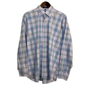 Alan Flusser shirt men’s large purple plaid preppy beach coastal nautical office